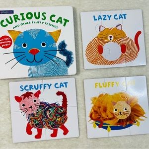 Alphaprints CURIOUS CAT & OTHER FLUFFY FRIENDS Boardbook(G013) &4 puzzles NEW